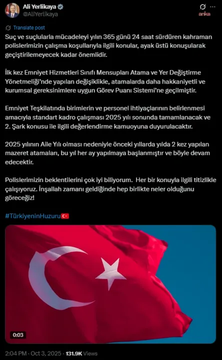 GÜNDEM Bakan Yerlikaya duyurdu! Emniyet atamalarında Görev Puanı Sistemi’ne geçildi